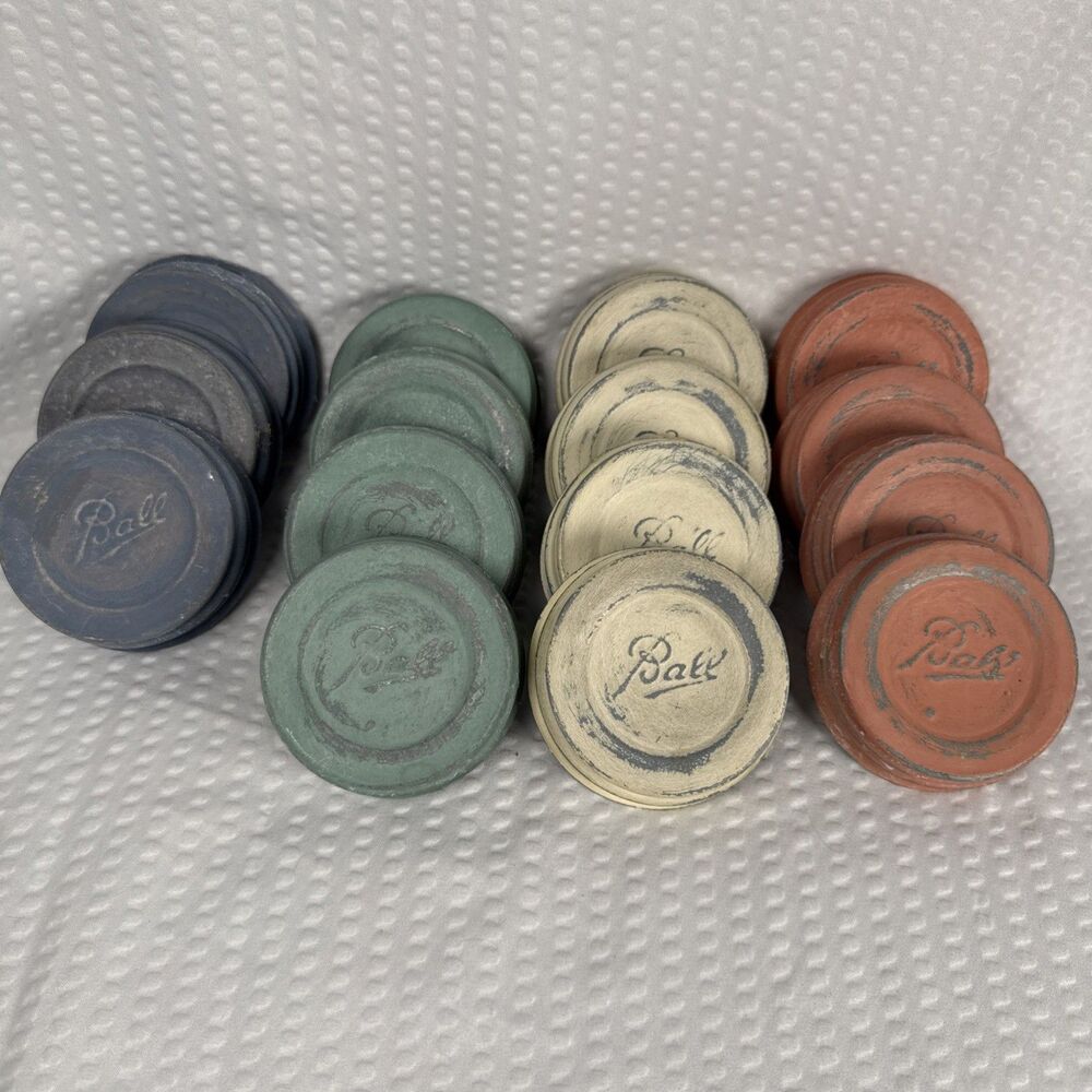 Lot (15) Vintage Zinc Ball Canning Jar Lids w Porcelain Inserts small mouth Used